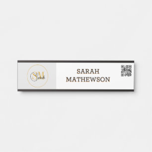 Monogrammed Name & Elegant Signature / QR Code Door Sign