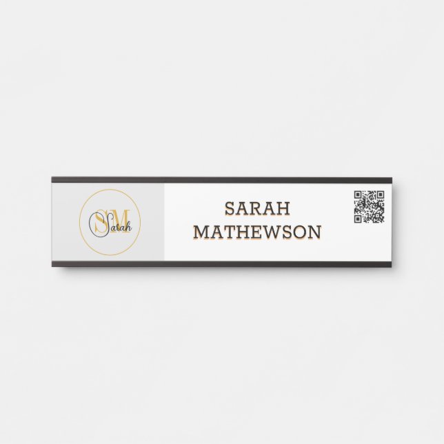 Monogrammed Name & Elegant Signature / QR Code Door Sign (Front)