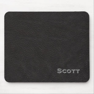 Monogrammed Name Executive Black Leather Look Mouse Pad