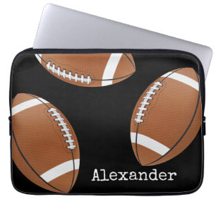 Monogrammed Name Football Black Laptop Sleeve