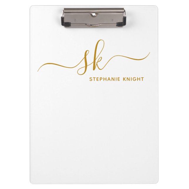 Monogrammed Name Gold Script Professional Clipboard (Front)