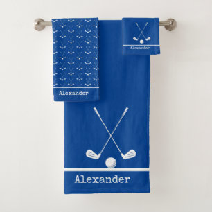 Monogrammed name golfing sports bath towel set
