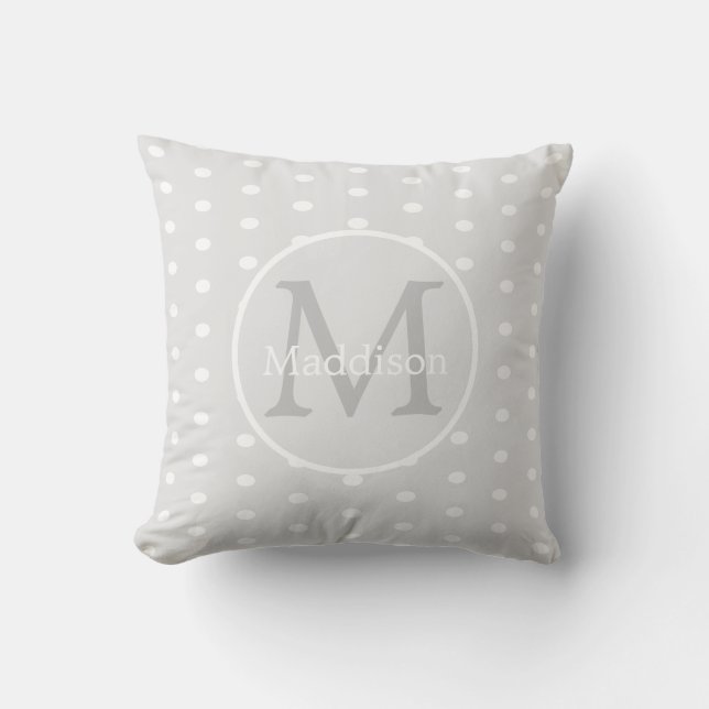 Monogrammed Name Grey White polka dot pattern   Th Cushion (Front)