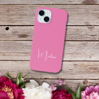 Monogrammed Name Hot Pink White Minimal Minimalist