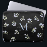 Monogrammed Name & Initial Blue Purple Laptop Sleeve<br><div class="desc">Monogrammed Flower Pattern</div>