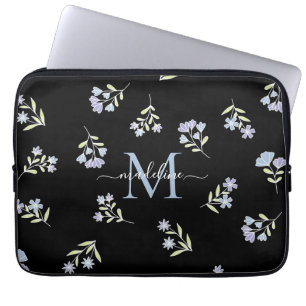 Monogrammed Name & Initial Blue Purple Laptop Sleeve