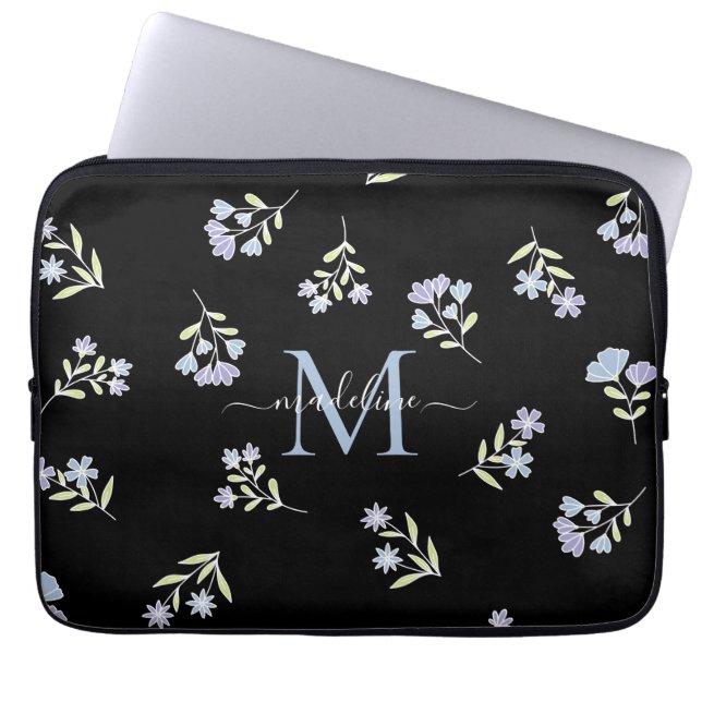 Monogrammed Name & Initial Blue Purple Laptop Sleeve (Front)