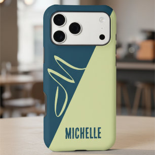 Monogrammed Name Modern Pistachio and Petrol Blue