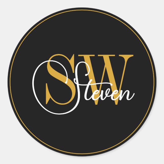 Monogrammed Name & Modern Signature Classic Round Sticker (Front)
