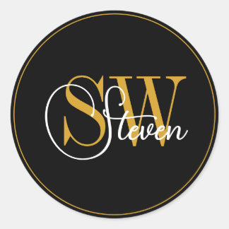 Monogrammed Name & Modern Signature Classic Round Sticker
