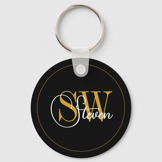 Monogrammed Name & Modern Signature Key Ring (Front)