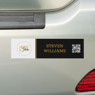 Monogrammed Name & Modern Signature / QR Code Bumper Sticker