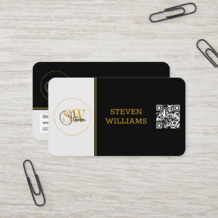 Monogrammed Name & Modern Signature / QR Code Business Card