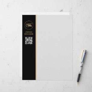 Monogrammed Name & Modern Signature / QR Code Custom Letterhead