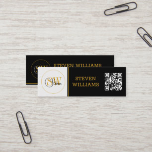 Monogrammed Name & Modern Signature / QR Code Mini Business Card