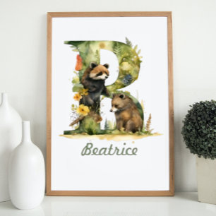 Monogrammed Name Nursery Poster Woodland Letter B