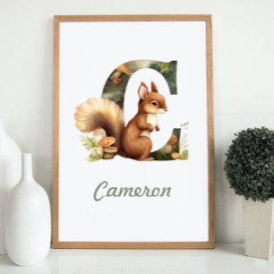 Monogrammed Name Nursery Poster Woodland Letter C