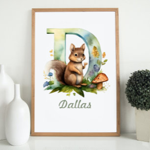 Monogrammed Name Nursery Poster Woodland Letter D