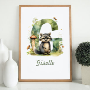 Monogrammed Name Nursery Poster Woodland Letter G