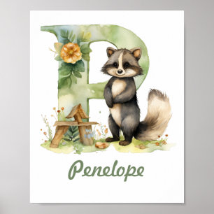 Monogrammed Name Nursery Poster Woodland Letter P