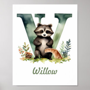Monogrammed Name Nursery Poster Woodland Letter W