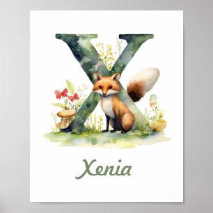 Monogrammed Name Nursery Poster Woodland Letter X