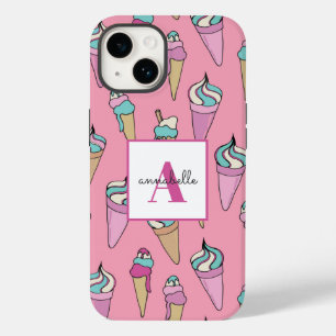Monogrammed Name Pink Ice Cream Cone pattern Case-Mate iPhone 14 Case