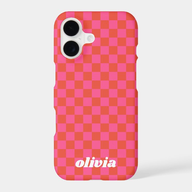 Monogrammed Name Pink Red Chequerboard Pattern  (Back)