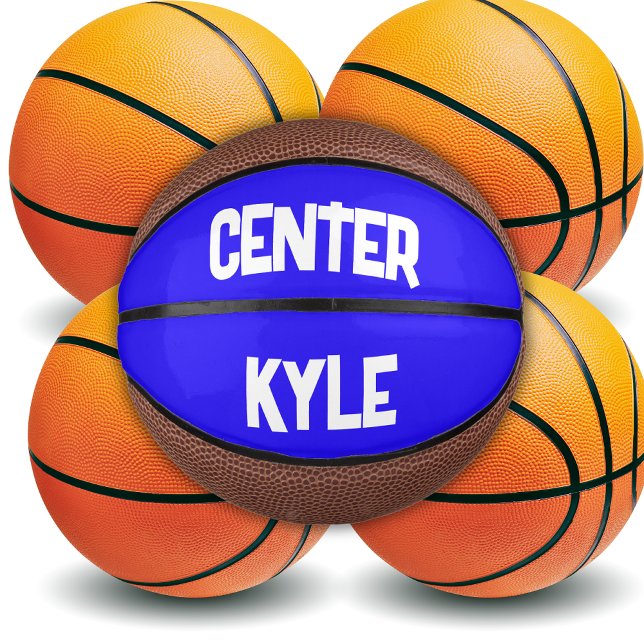 Monogrammed Name & Position in Blue/White | Mini Basketball (Creator Uploaded)
