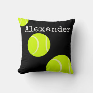Monogrammed Name Tennis Ball Black  Cushion