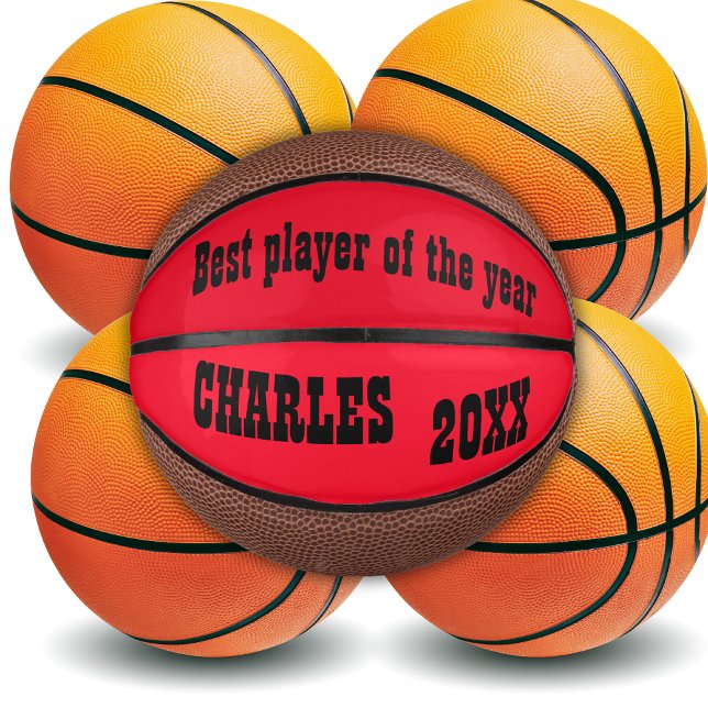 Monogrammed Name & Text in Red/Black | Mini Basketball (Creator Uploaded)
