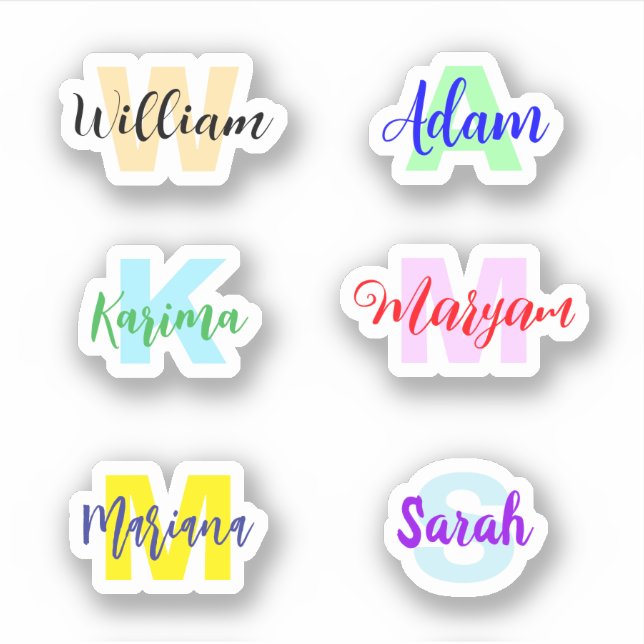 Monogrammed Names, Transparent Waterproof Stickers (Front)