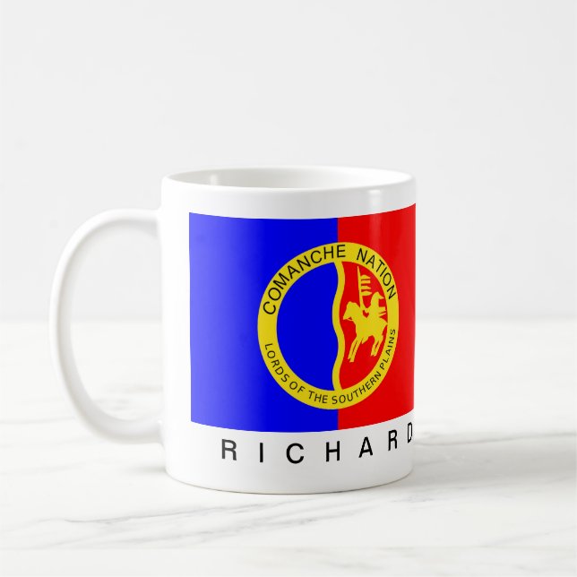 Monogrammed Native American Comanche Nation Flag Coffee Mug (Left)