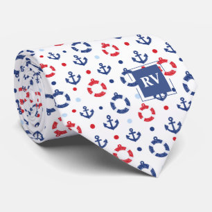 Monogrammed Nautical Anchors & Lifebuoys Tie