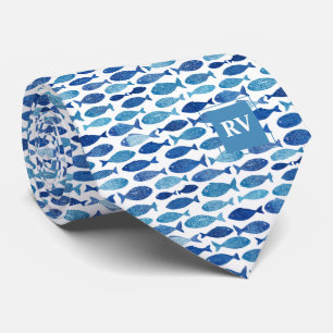 Monogrammed Nautical Blue School of Fish Tie