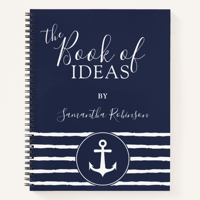Monogrammed Nautical Ideas Journal Navy Blue (Front)
