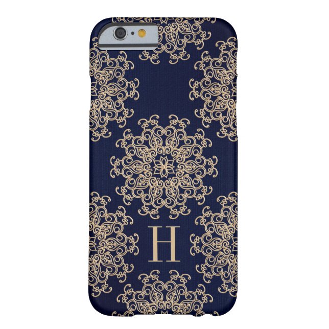 Monogrammed Navy Blue and Gold Exotic Medallion Case-Mate iPhone Case (Back)