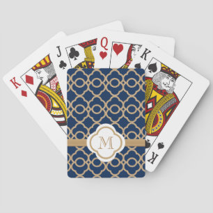 Monogrammed Navy Blue and Gold Moroccan Playing Cards