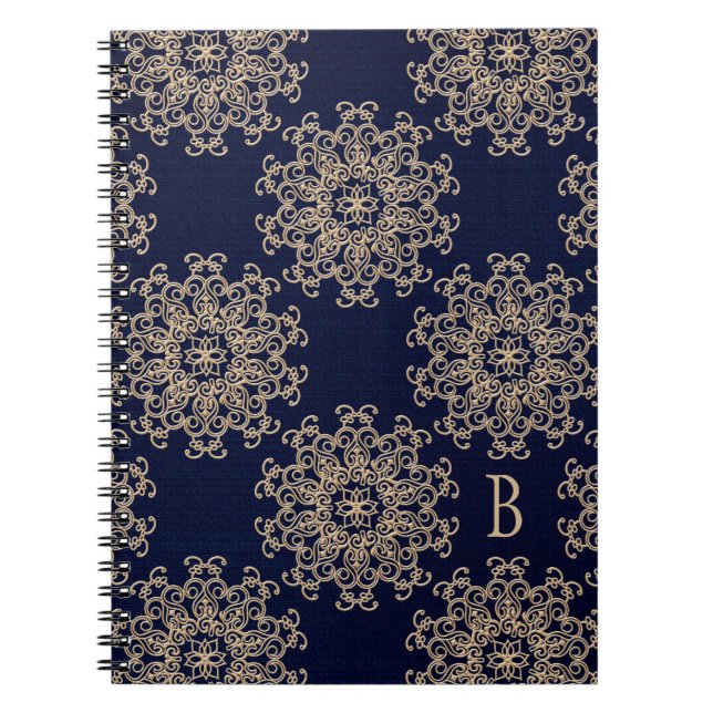 Monogrammed Navy Blue and Gold Notebook Journal (Front)