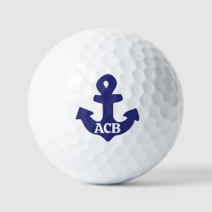 Monogrammed Navy Blue Colour Anchor Design Golf Balls