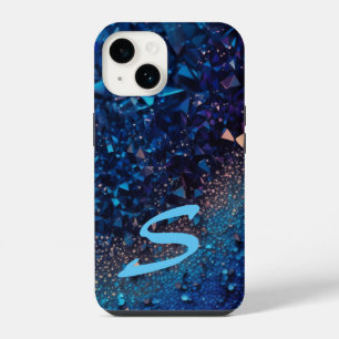 Monogrammed Navy Blue Glitter iPhone 14 Case