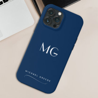 Monogrammed Navy Blue Minimalist With Name iPhone 13 Pro Max Case