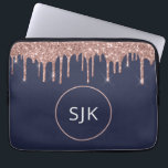Monogrammed Navy Blue Rose Gold Glitter Drips Laptop Sleeve<br><div class="desc">Girly Blush Pink - Rose Gold and Navy Blue Faux Glitter Drips and Sparkle Elegant Monogrammed Initials Case. This case can be customised to include your initial and first name.</div>
