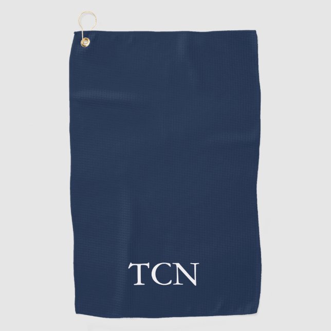 Monogrammed Navy Blue White Classic Gift Golfer Golf Towel (Front)