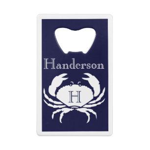 Monogrammed Navy Blue White Crab Nautical Cr