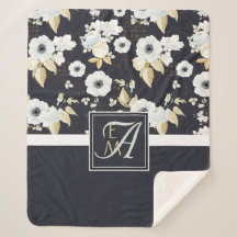 Monogrammed Navy Blue White Floral Decor Anemone