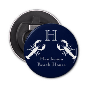 Monogrammed Navy Blue White Lobster Nautical    Bottle Opener
