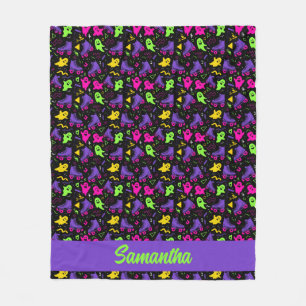 Monogrammed Neon Ghosts and Skates Halloween Fleece Blanket