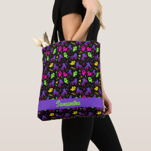 Monogrammed Neon Ghosts and Skates Halloween Tote Bag