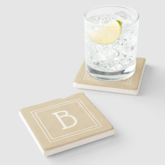 Monogrammed Neutral Light Brown & White Initial Stone Coaster